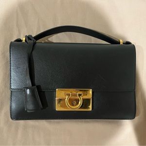 Salvatore Ferragamo Aileen Black Lock Leather Shoulder Crossbody Bag
